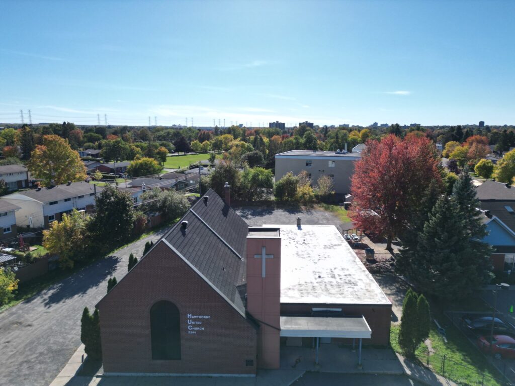 Front aerial view of the building on Russell Road, Ottawa