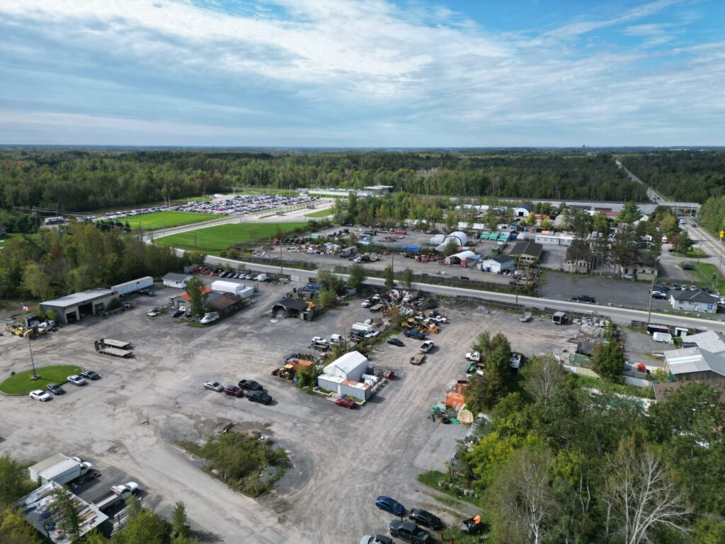 High aerial view of the storage yards and surrounding south-end industrial area on Leitrim Road