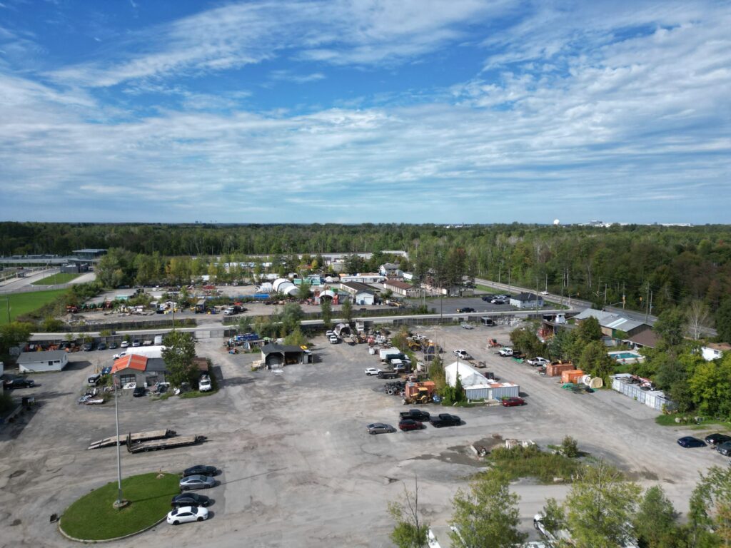 Drone view of both storage yards at 2538 Leitrim Road, Ottawa