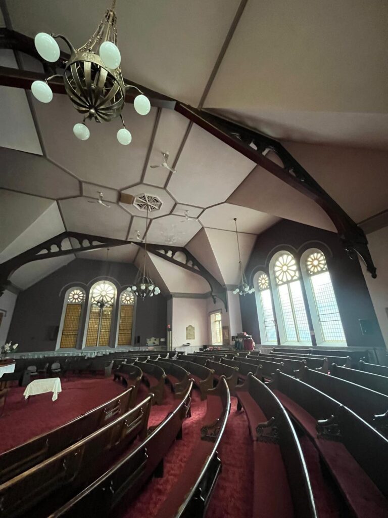 Church pews and vaulted ceiling, wedding venue potential in Sandy Hill, Ottawa